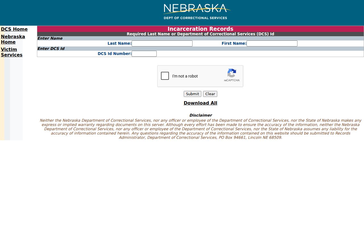 Nebraska state incarceration search used after Saline County arrest and conviction