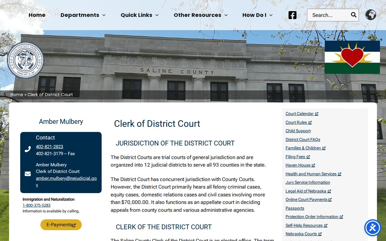 Saline County criminal case District Court clerk and felony jurisdiction