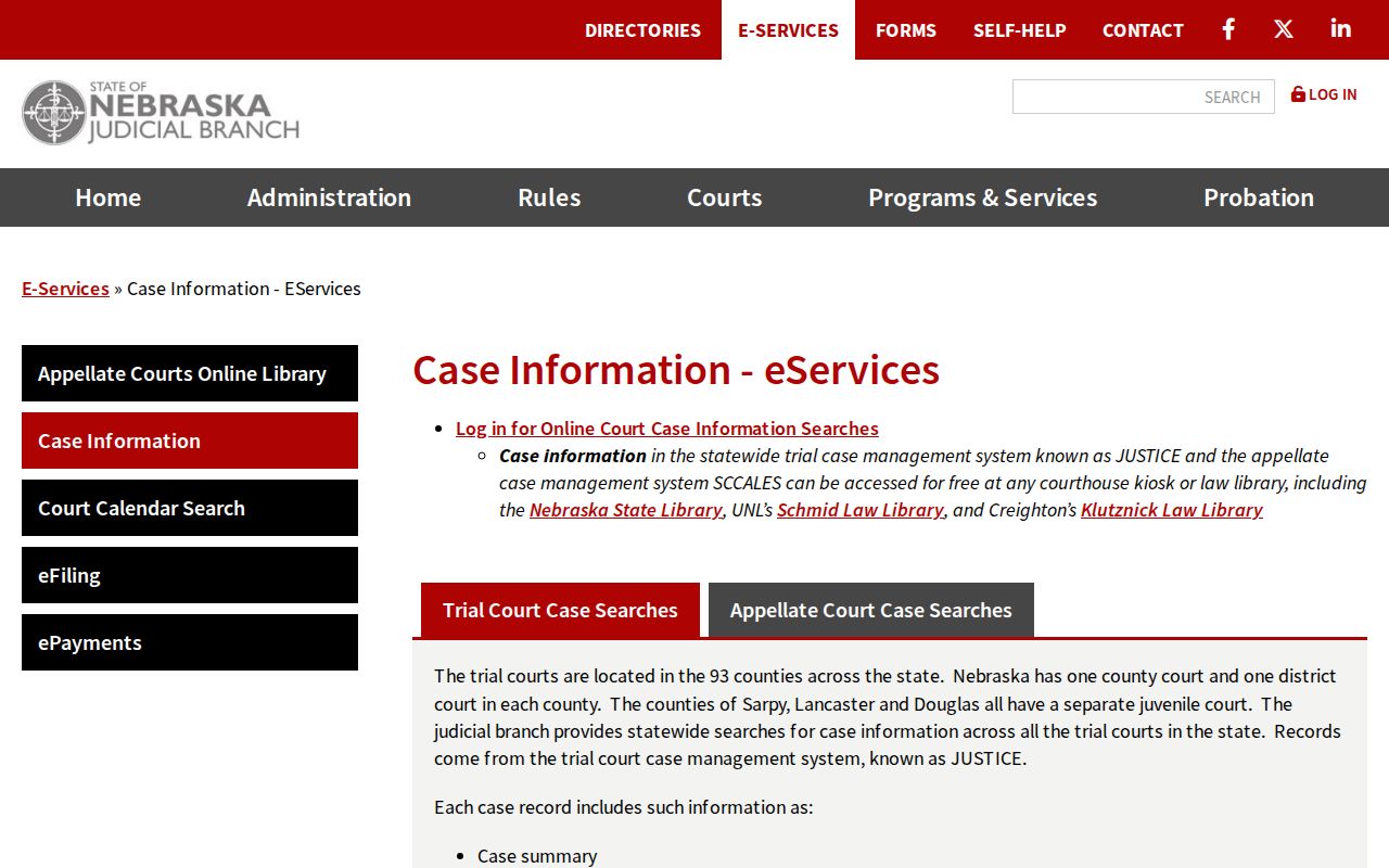 Saline County criminal court case search channels in Nebraska JUSTICE