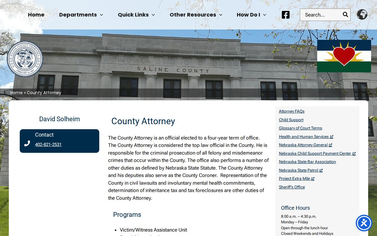 Saline County criminal record County Attorney programs