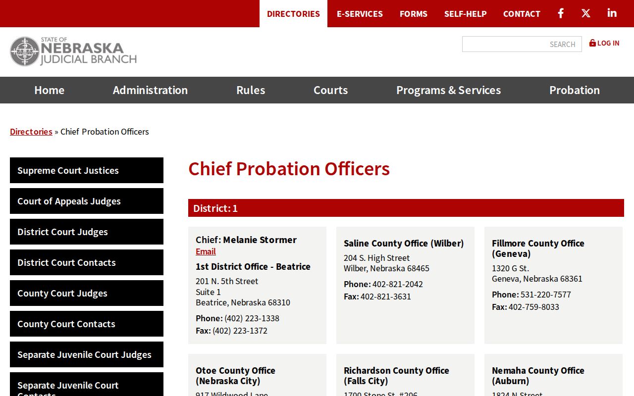Saline County criminal history Probation District 1 contact