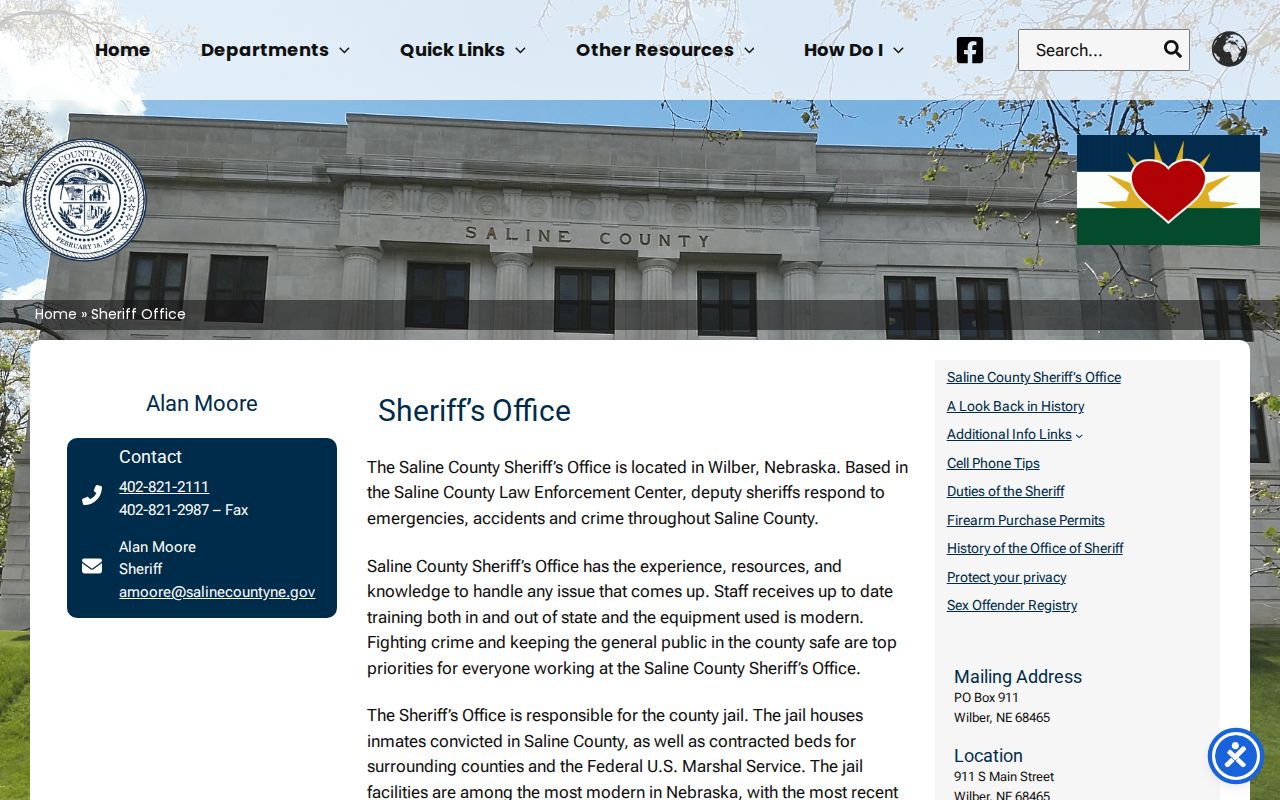 Saline County criminal history sheriff and jail contact page