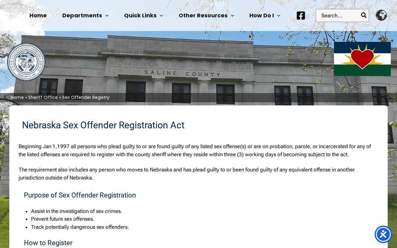 Saline County Sheriff sex offender registration instructions