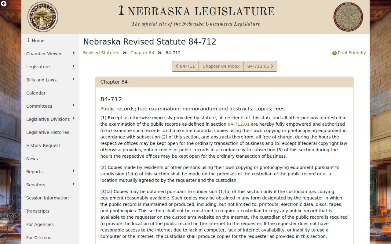 Official Nebraska public records statute for Saline County registry access context